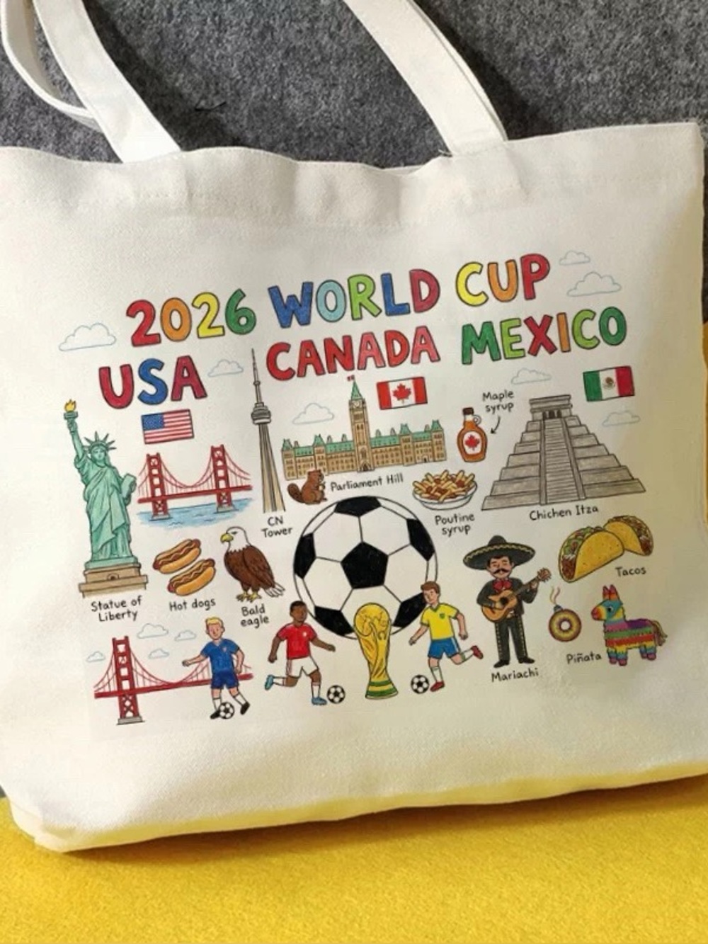 2026 World Cup USA Canada Mexico White Canvas Tote Bag